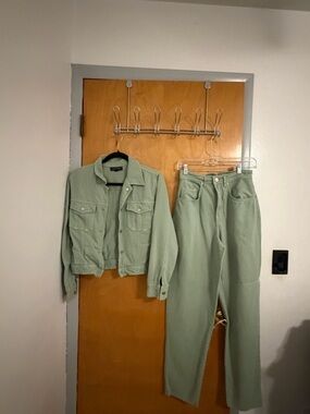 Karen Kane Sage Green Jean Jacket and pant set